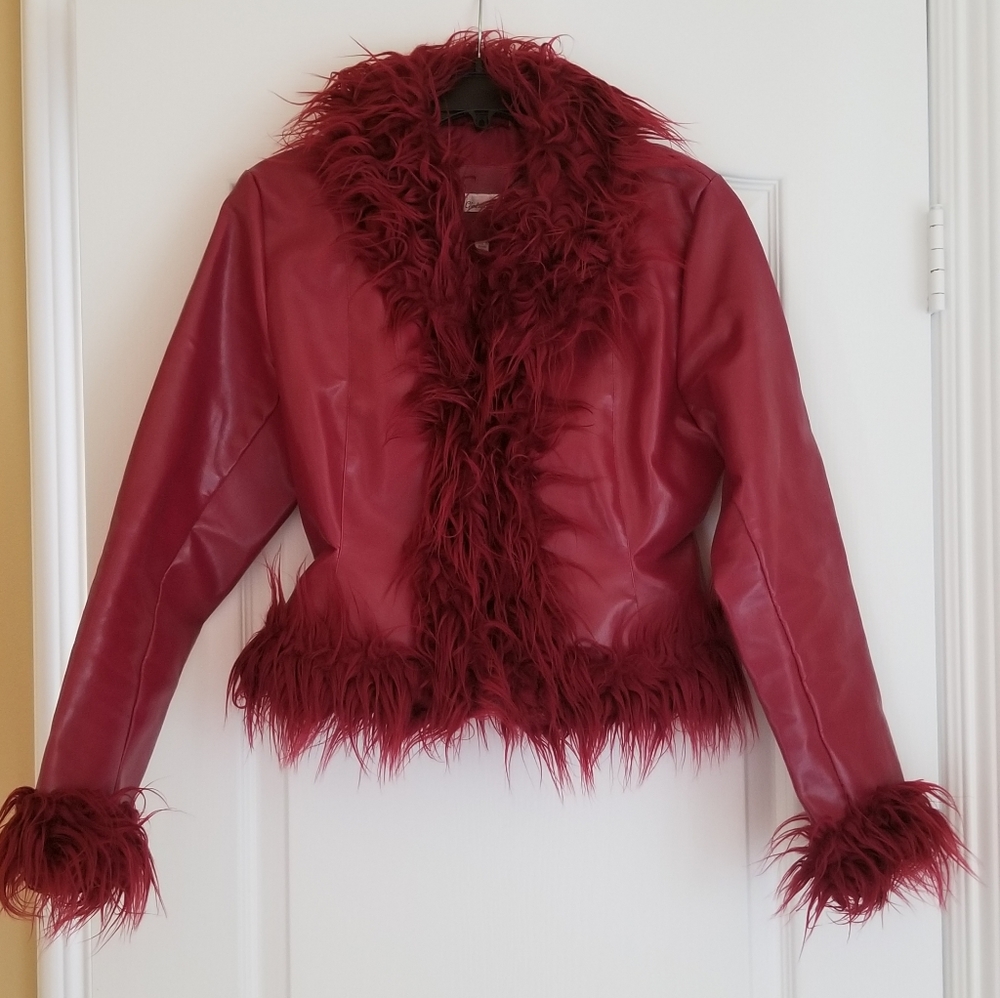 Charlotte Russe faux leather wine colored jacket